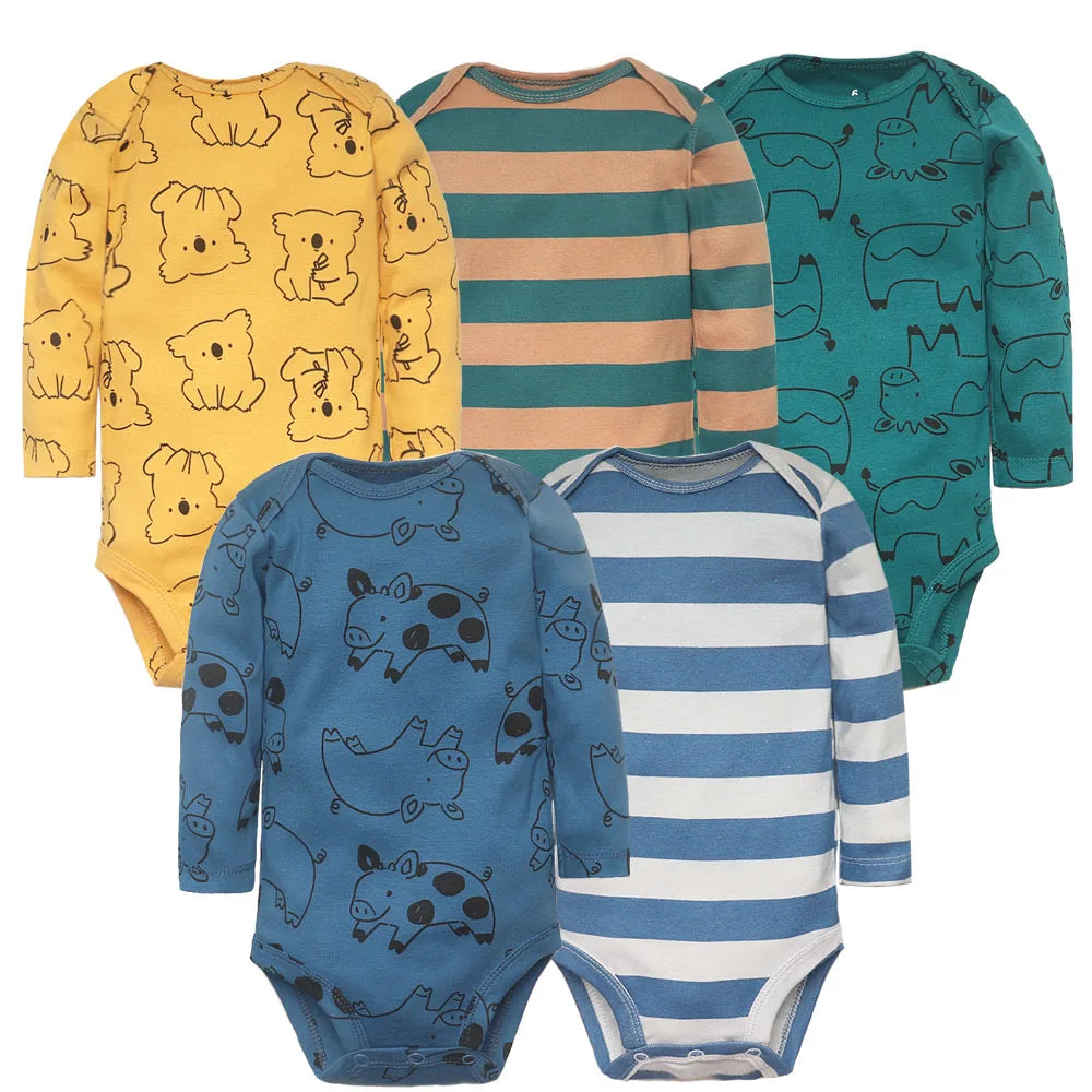 Set de 5 Bodys para Bebé Niño - 100% Algodón